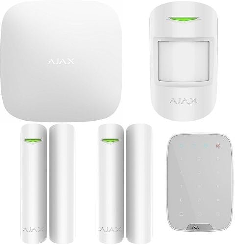 AJAX Intrusion Kit with (1) Hub 2 Jeweller Control Panel, (1) MotionProtect Jeweller Detector, (2) DoorProtect Jeweller Opening Detector, (1) KeyPad Jeweller, White