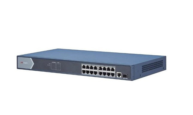 Hikvision DS-3E0518P-E 16-Port Unmanaged Gigabit PoE Switch, 32Gbps, Blue
